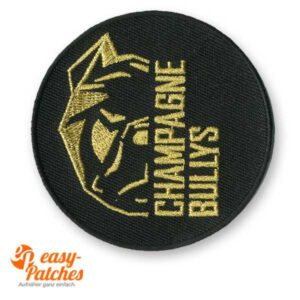 Bulldogge in gold gestickt.